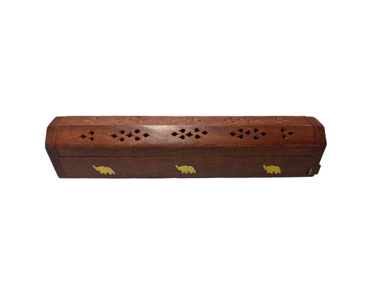 Incense Holder - Box with Elephants (Brown)