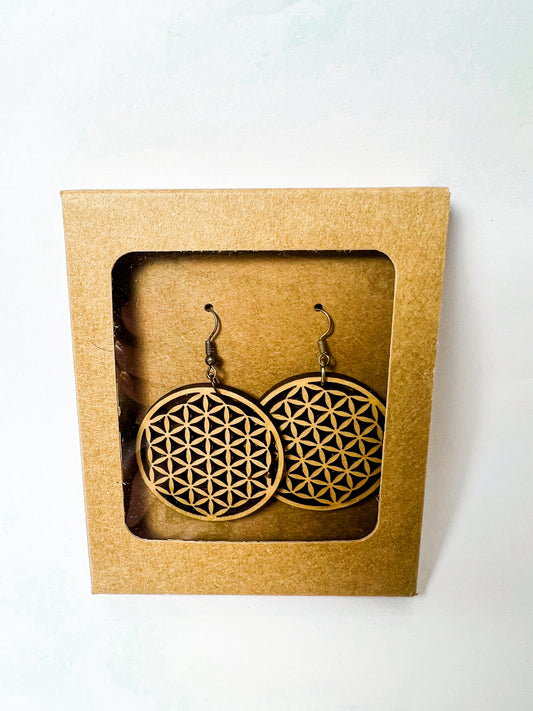 Earrings - Wooden Flower of Life