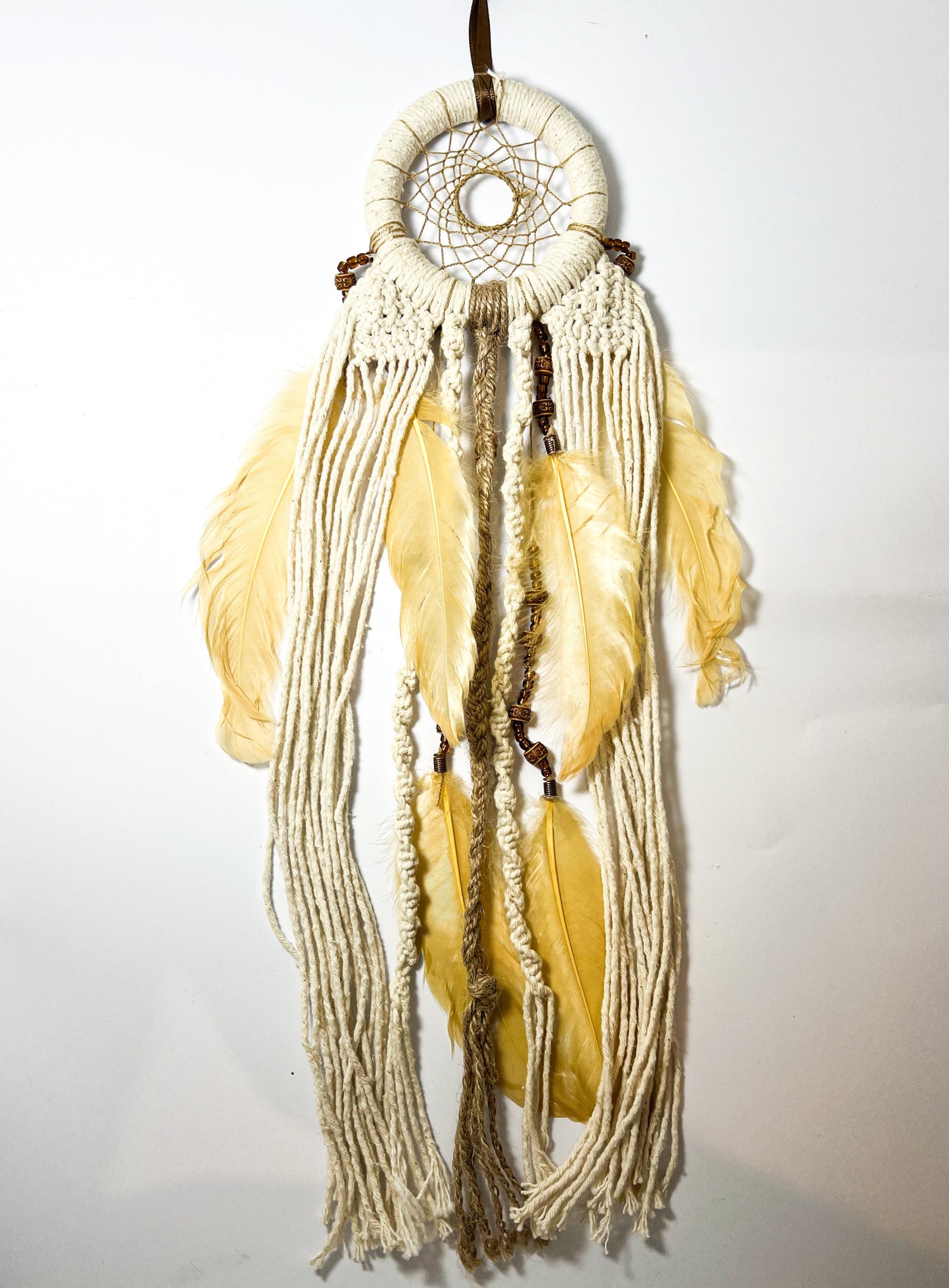 Dream Catcher - Beige Yellow Feather (Small/Medium)